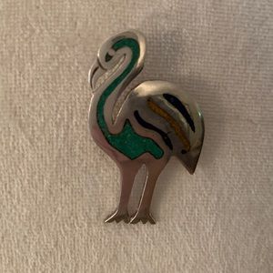 Two Sterling Silver Pins - Flamingo & Penguin